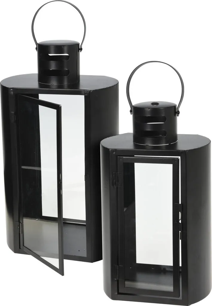 Lanterne en Métal pour Décoration Intérieure Noire MINIMAL à 2 Bougies