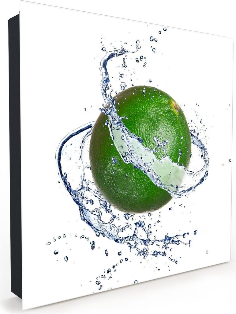 Nachbildung-Schlüsselkasten, Magnetpinnwand und Memoboard mit Glasfront Motiv Limette auf Wassersplash