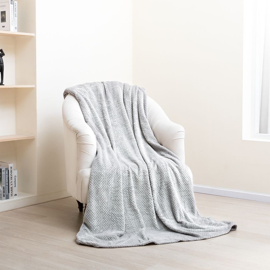 Kuschelige Waffeldecke Flauschige Wohndecke Sofadecke Decke Couch Weich Überwurf 150x200cm Grau
