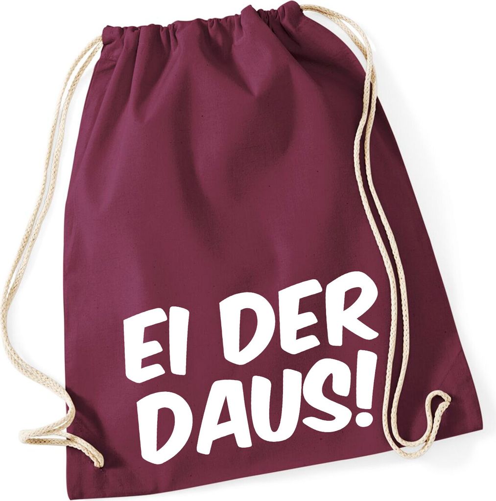 Huuraa Turnbeutel Ei der Daus Schriftzug 12 Liter Burgundy Baumwolle Rucksack Geschenkidee