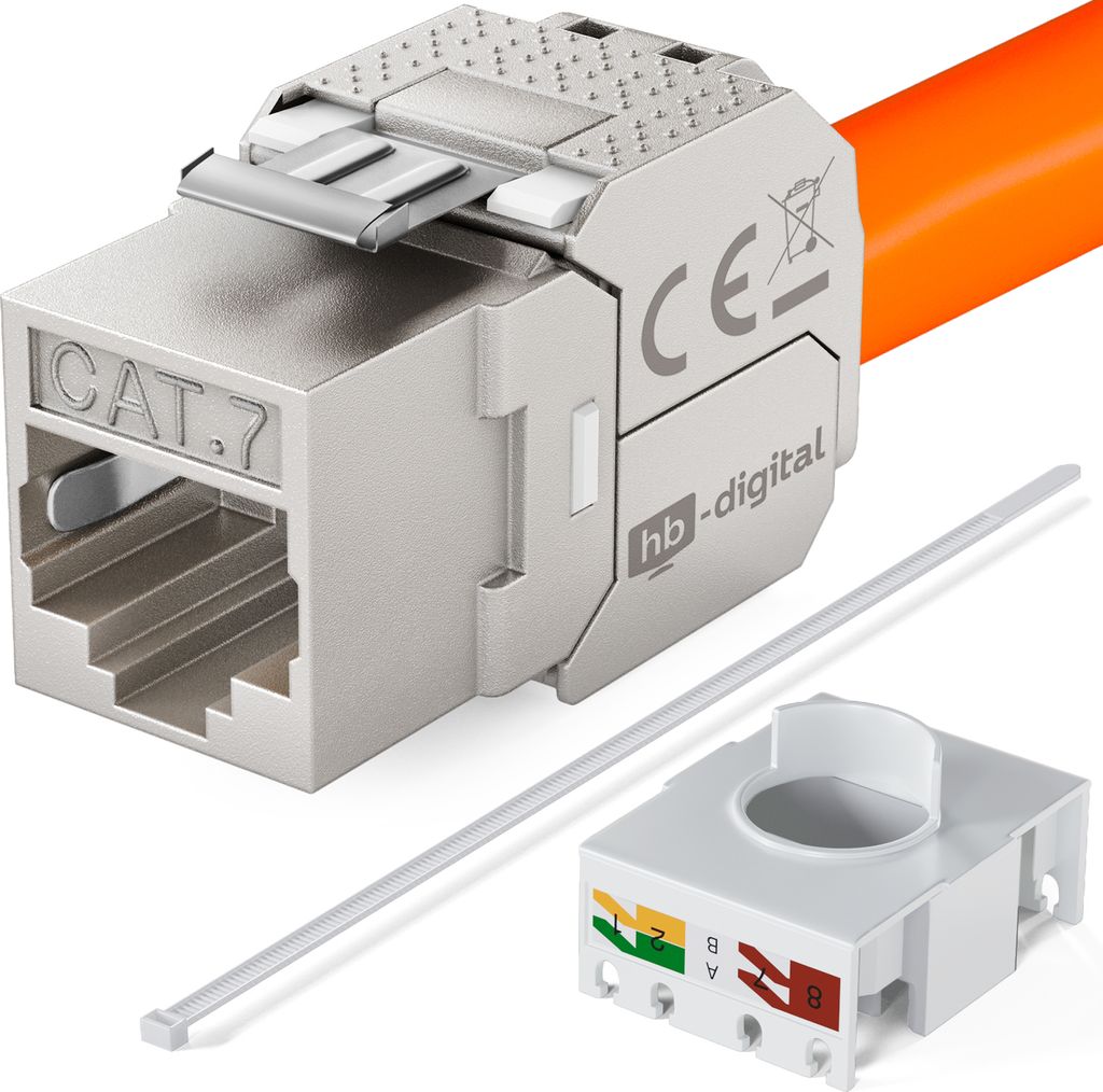 hb-digital 1x Keystone Modul CAT 7 RJ45 Einbaumodul werkzeuglos Vergoldete Kontakte