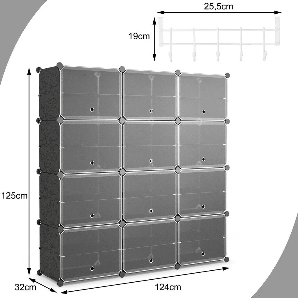 Étagère chaussures 12 cubes extensible avec crochets de côté pratiques - 2