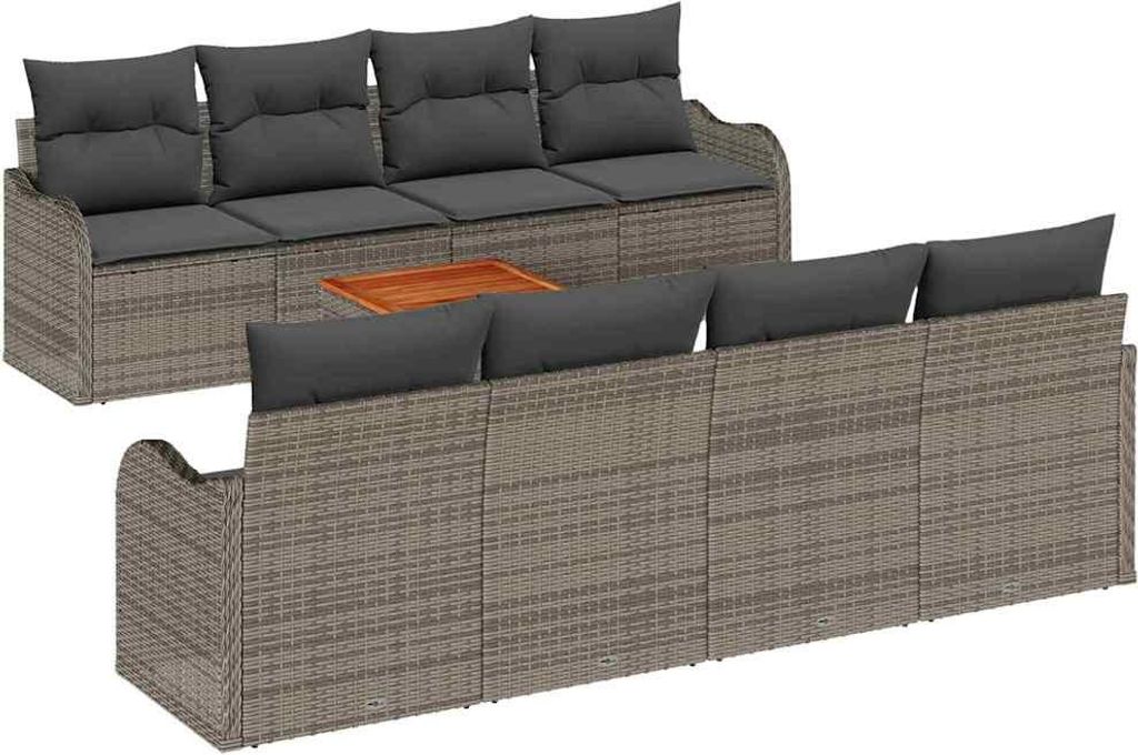 vidaXL Gartensofa-set mit Kissen 9 pcs Grau Poly-Rattan