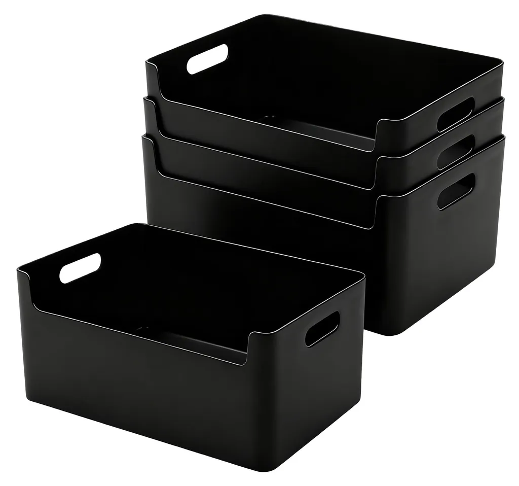 Panier de rangement en plastique noir : Set de 4 bacs pour étagères (4)