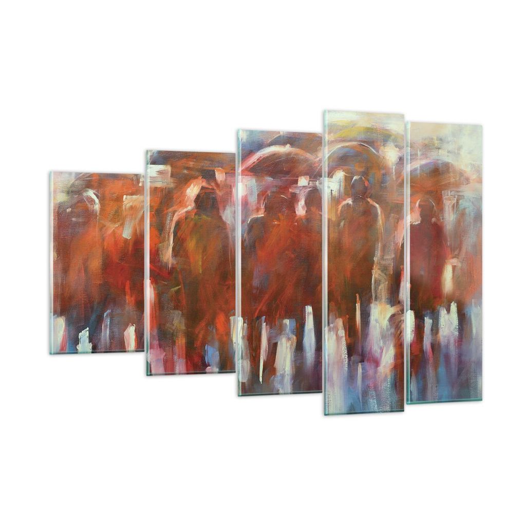 Bilder auf glas - 5 Teile - Regenschirme Menschen Handwerk - 150x100cm - Glasbilder - Wandbilder - Bilder - Wanddekoration aus Glas - Glas Bilder -...