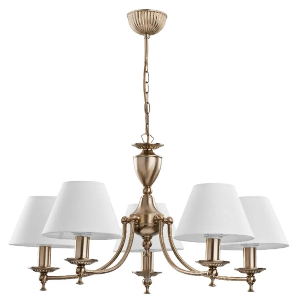 Lustre en métal doré 5 branches SOFIA culot E14 IP20 design blanc Alfa