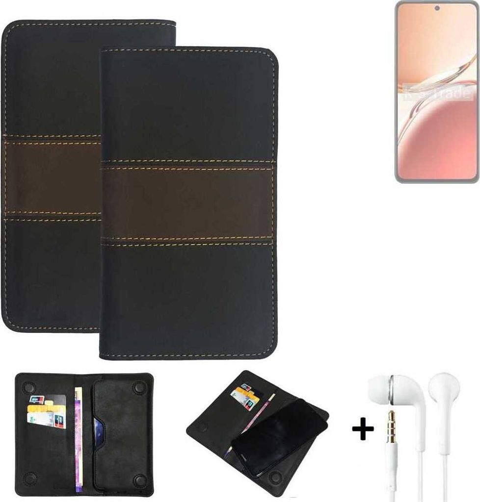 K-S-Trade Handyhülle + Kopfhörer kompatibel mit Oppo Reno12 F 5G Schutzhülle Walletcase Bookstyle Tasche Schutz Case Hülle Wallet Cover Kunstleder