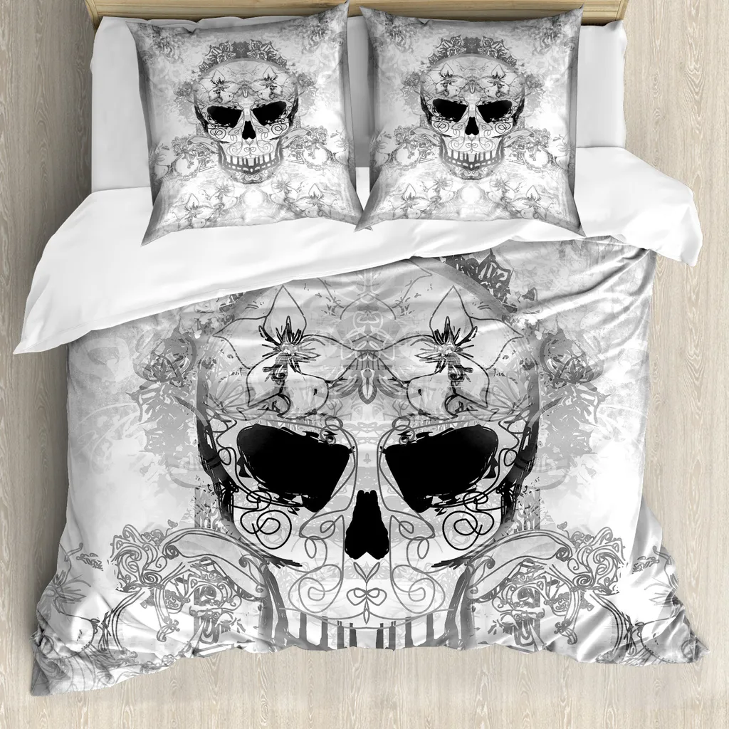ABAKUHAUS Set Copripiumino Matrimoniale Paisley Grigio e Bianco Antiacaro
