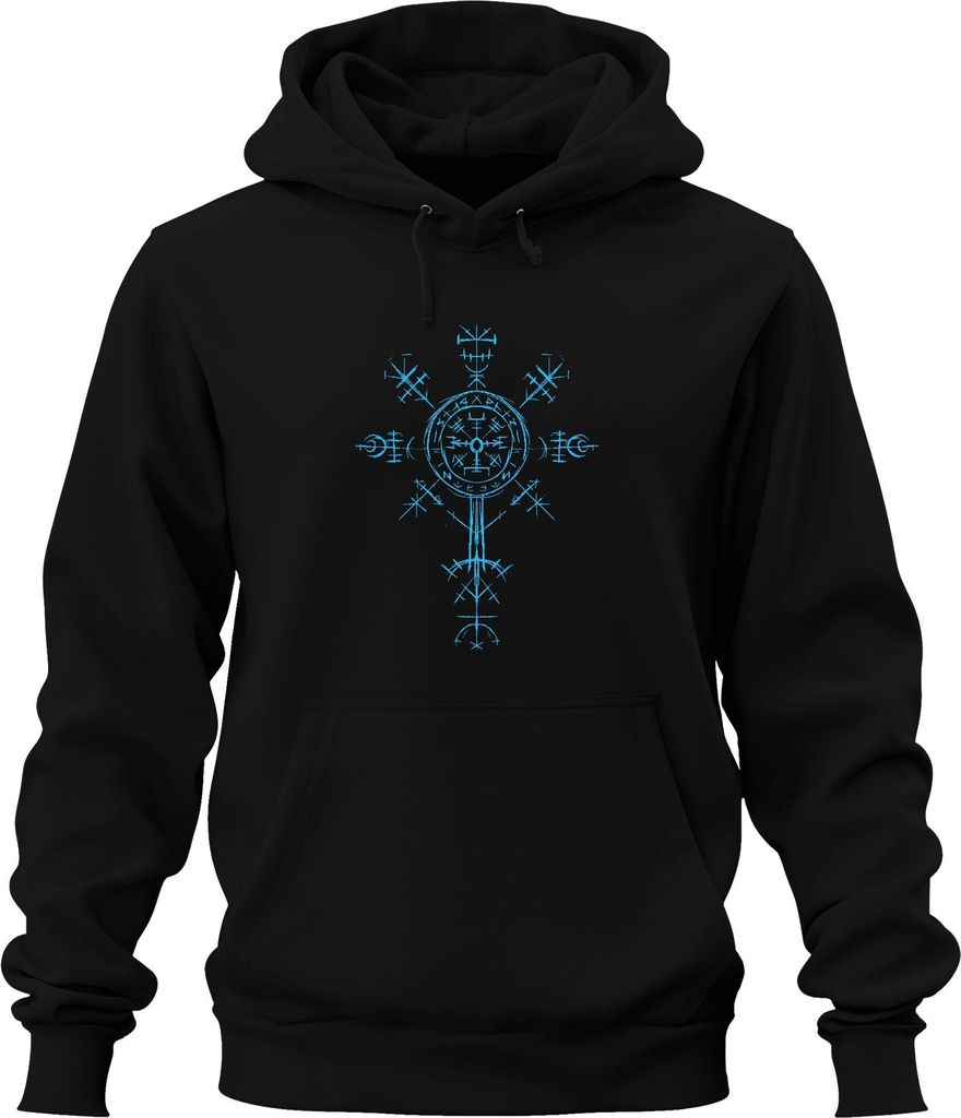Vegvisir Wikinger Runenkompass Nordisch Schutzsymbol Valhalla Uni Hoodie Kapuzenpullover, Schwarz, XL