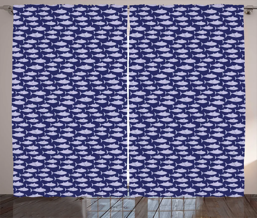 ABAKUHAUS Poisson Rideau rustique Piranhas indigo et violet 280 x 225 cm