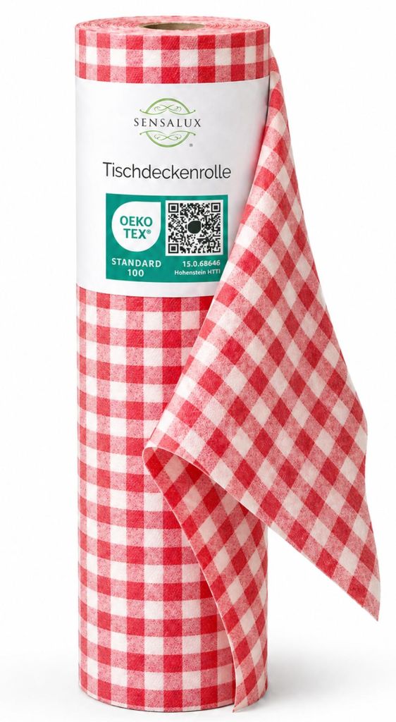 Sensalux Tischdeckenrolle, 1,50m x 25m Karomuster, Weiß-Rot Produktbild 