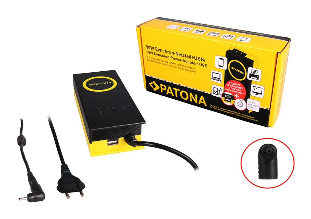 Chargeur universel 19V 90W 4.74A connecteur 3x1.1mm et sortie USB DC