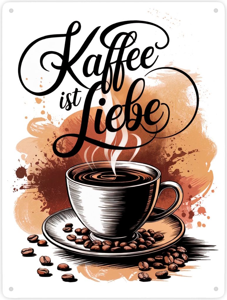 Kaffee ist Liebe Metallschild XXL in 28x38 cm für Kaffeeliebhaber