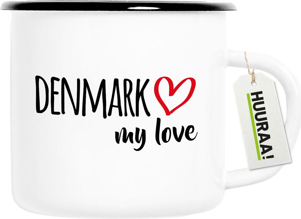 Huuraa Emaille Tasse Denmark my love 300ml Vintage Campingbecher Geschenkidee