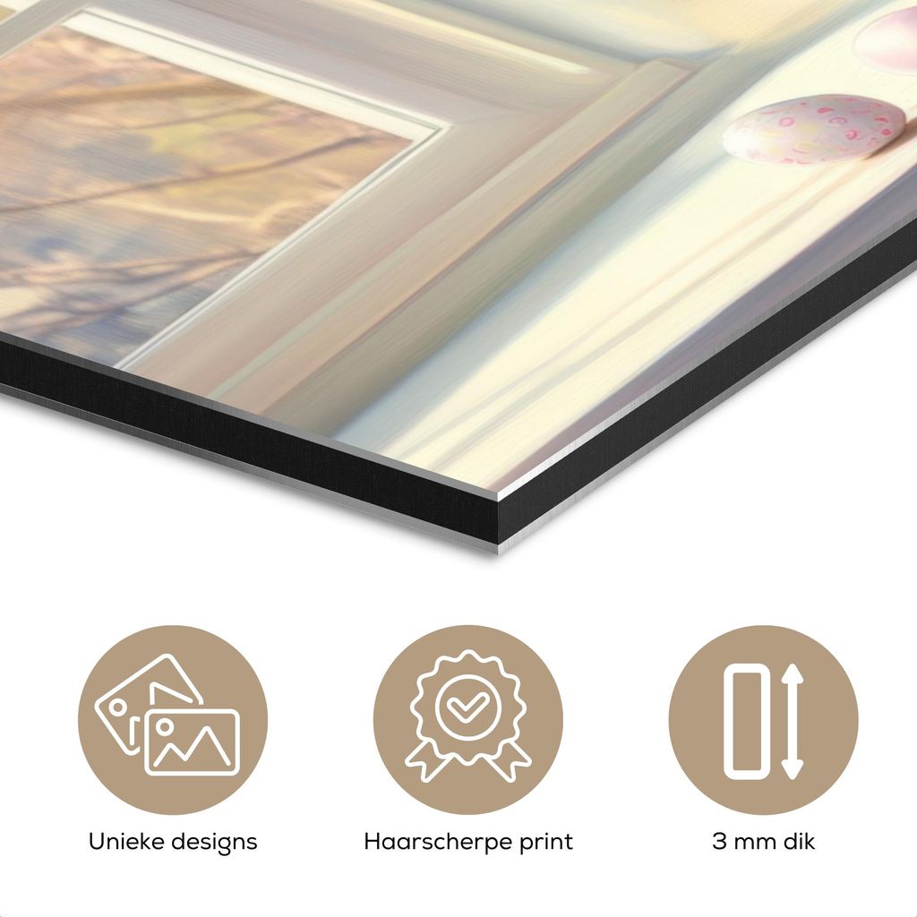 MuchoWow Wanddekoration Metall Metallbild Wandkunst 40x30 cm Stillleben - Vase - Osterzweig MuchoWow Aluminium Gemälde - Dekoration Wohnzimmer