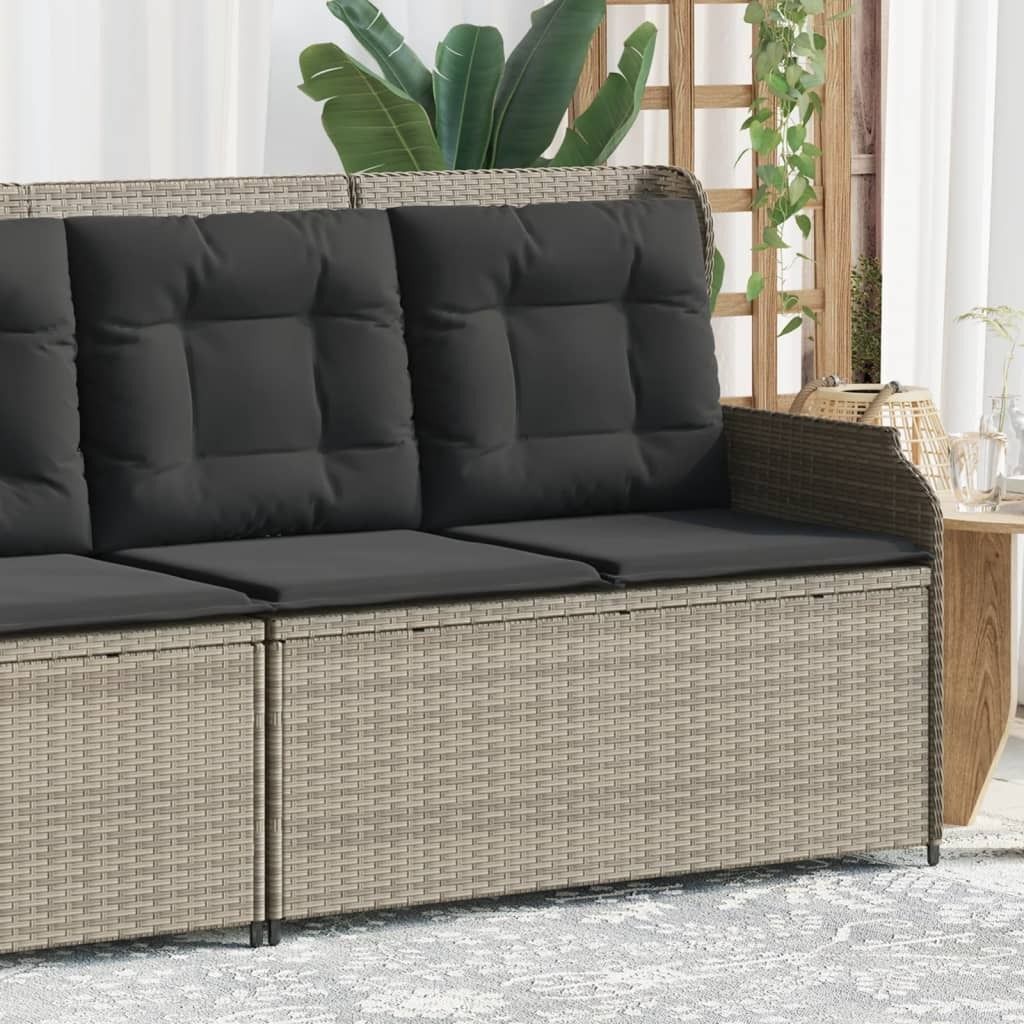 Design Gartenbank Verstellbar mit Kissen Hellgrau Poly Rattan, Gartenbänke 2024 Neu