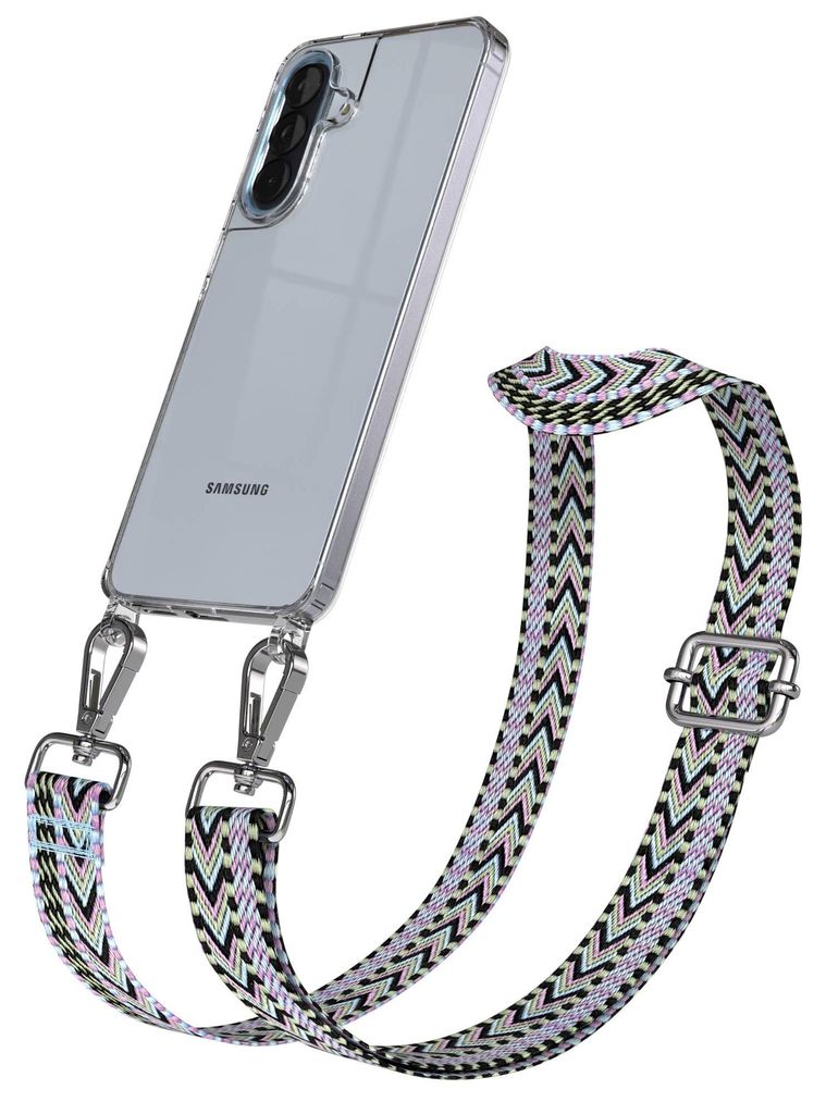 EAZY CASE Handykette - Verstellbarer Trageriemen kompatibel mit Samsung Galaxy A57, Handykordel mit transparenter Silikon-Hülle, Karabiner Silber,...