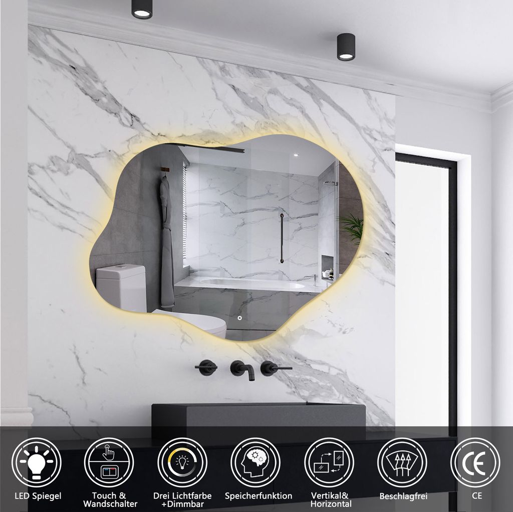 AICA LED Badspiegel Wolkenform 100x66cm Beschlagfrei 3 Produktbild 
