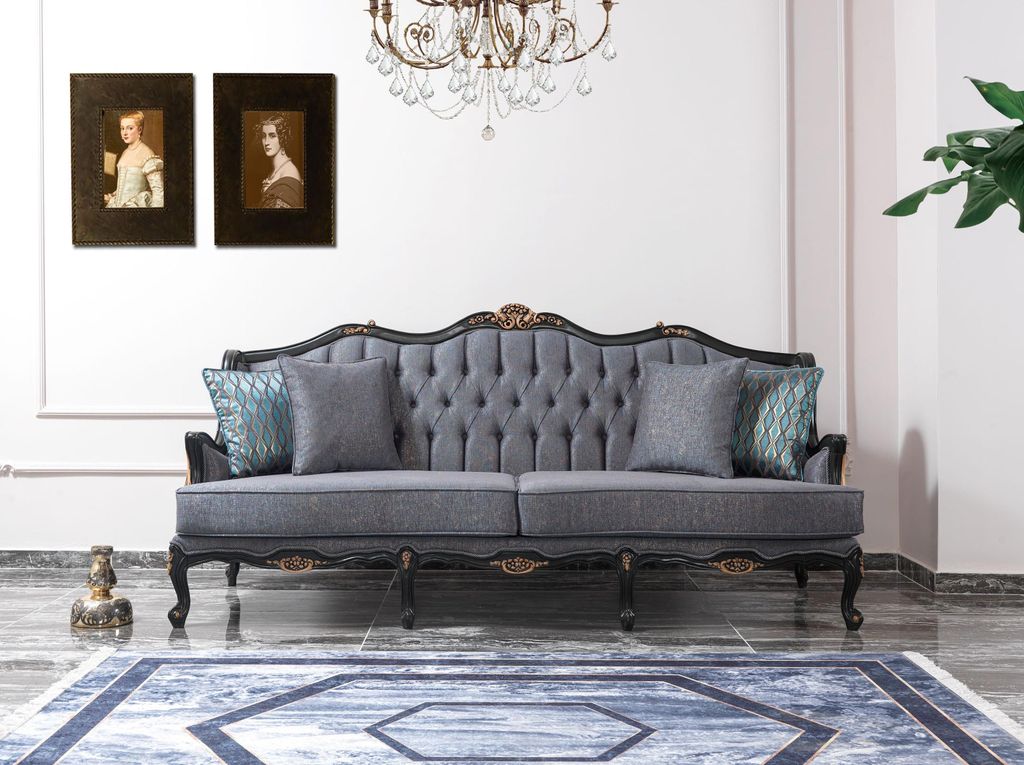 Sofa Sofagarnitur Couch Stoffsofa Polstersofa Grau Produktbild 