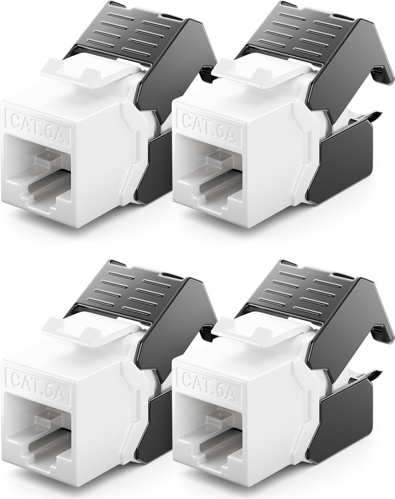 deleyCON 4x CAT6a Keystone Jack RJ45 Modul - RJ45 Buchse zu LSA Kunststoff Snap-In Montage CAT Rohkabel 500Mhz 10GBit/s