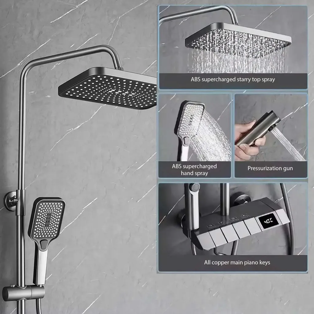 Douche affichage numérique intelligent bordeaux avec commandes piano Inox