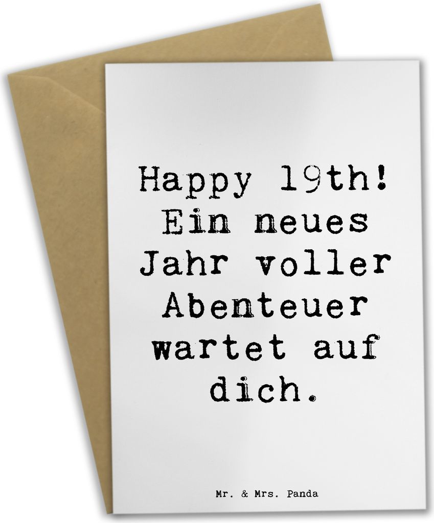 Mr. & Mrs. Panda Klappkarte Spruch 19. Geburtstag Abenteuer - Weiß - Geschenk, weihnachtskarten, Glückwunsch, Happy 19th, Erwachsensein, babykart...