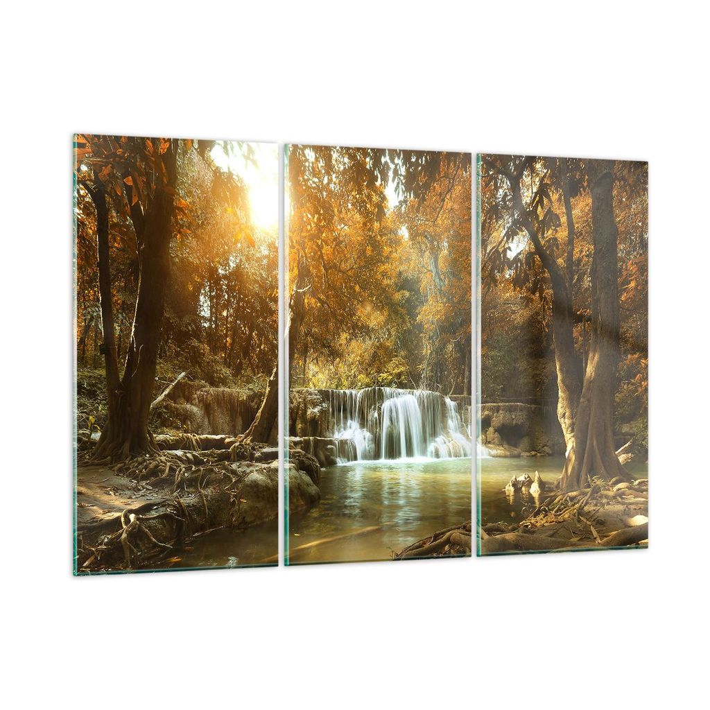 Bilder auf glas - Park Wasserfall Wasser - 105x70cm - Glasbilder - Wandbilder - Kunstdruck - zum Aufhängen bereit - Wanddekoration aus Glas - Glas...