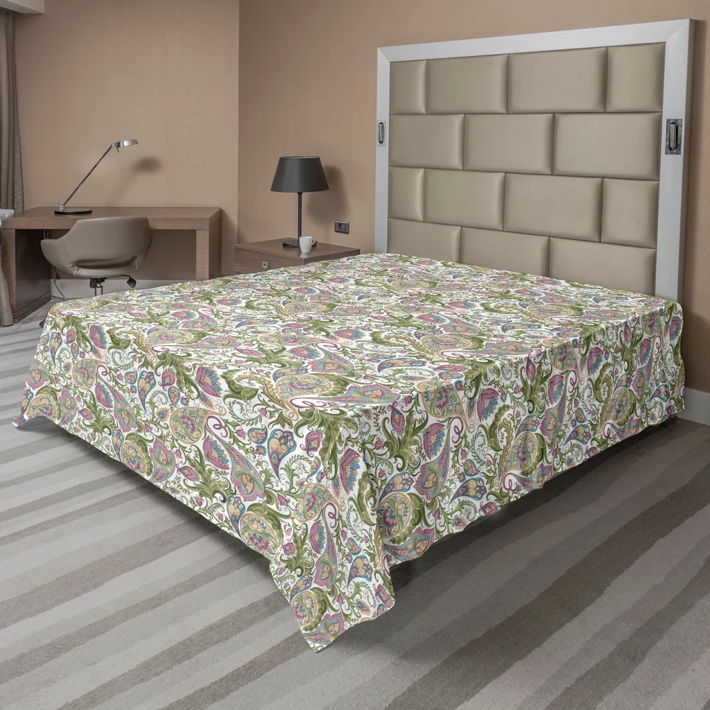 ABAKUHAUS Drap Plat Paisley Vintage Motif Persan 260x228cm Marron Pâle