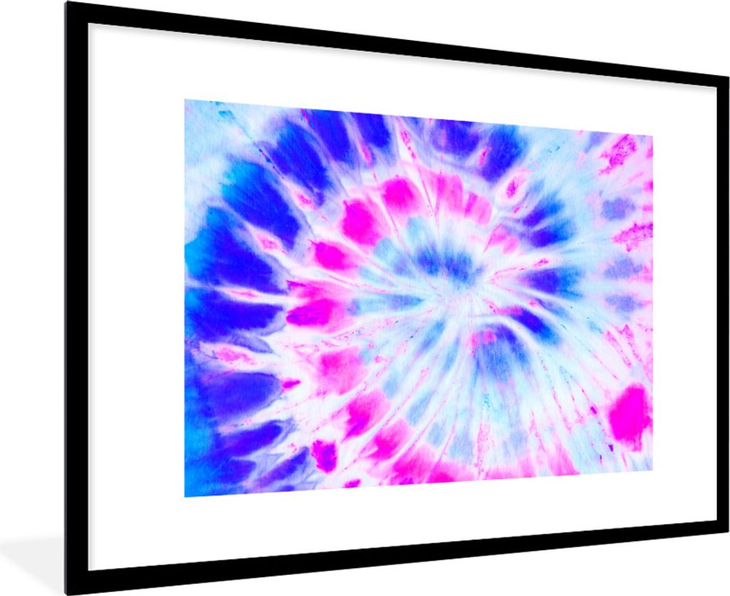 MuchoWow Gerahmtes Poster Sommer - Krawattenfärbung - Blau 90x60 cm - Poster mit Schwarzem Bilderrahmen Wandposter Rahmen Foto Bilder - Wanddeko...