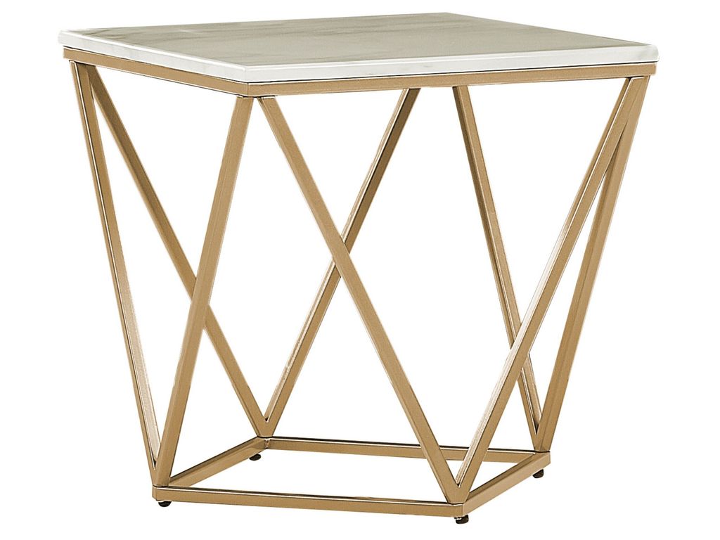 BELIANI Beistelltisch Beige MDF Marmor Optik quadratisch 50x50 cm mit goldenem Metallgestell Modern Glamour Stil Sofatisch Wohnzimmer Salon Möbel