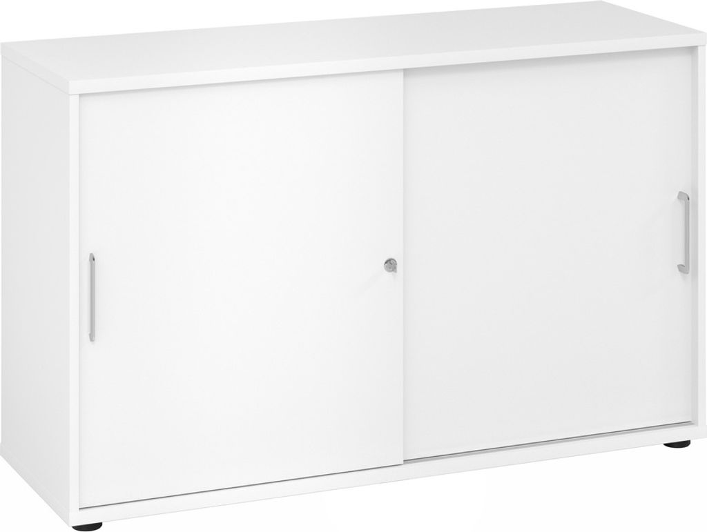 Hammerbacher Büroschrank Sideboard Aktenschrank Schiebetürenschrank Modell 1752S W/W = Weiß/Weiß-SG = Streifengriff Kunststoff
