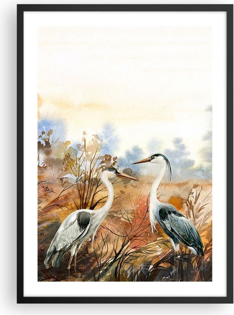 Gerahmtes Poster - Schwarzer Rahmen - Kraniche Vögel Herbst - 50x70 cm - Wand Bild - Wanddeko - Wandbilder - Kunstposter - Wandposter - Bilderrahm...