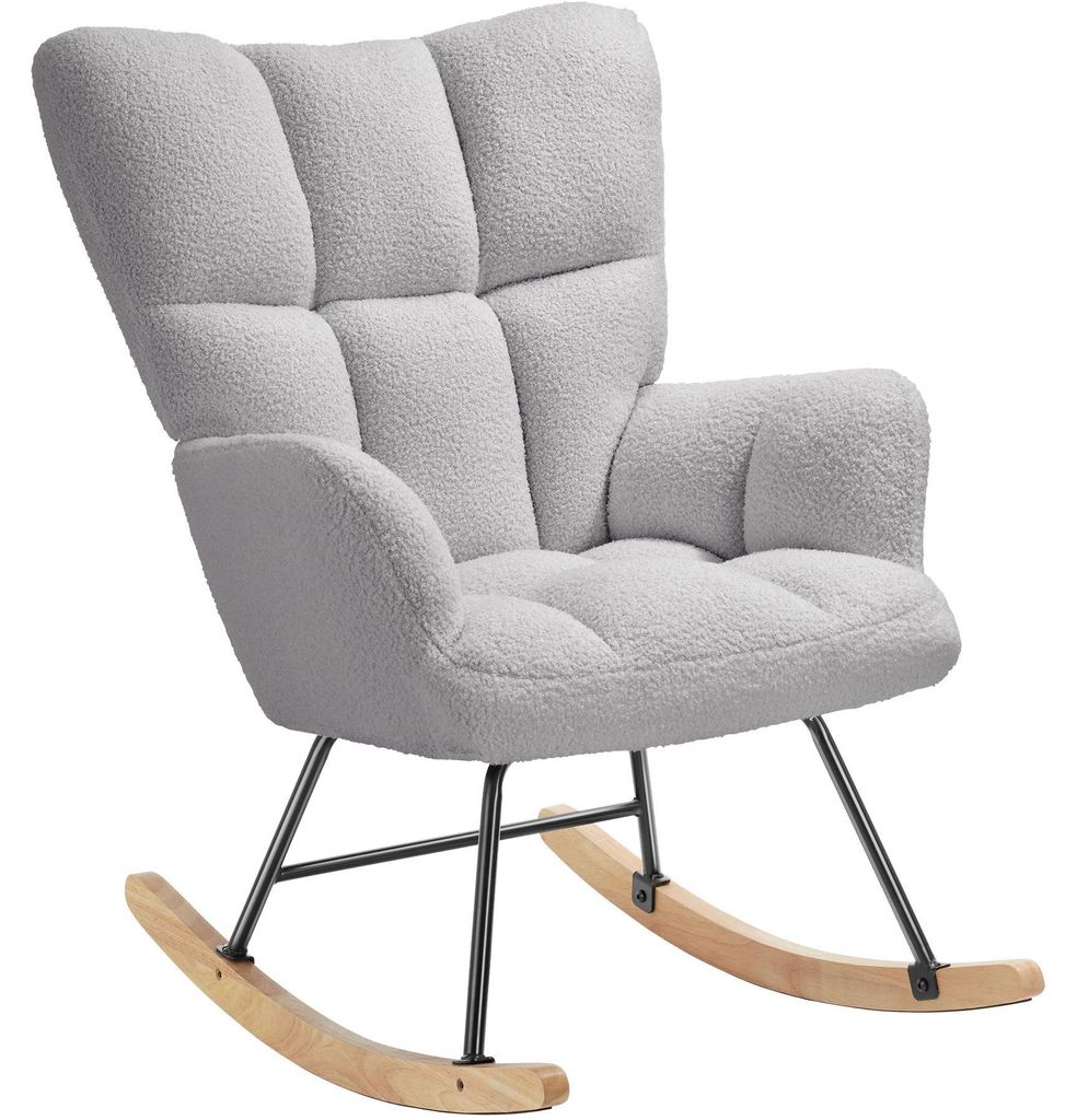 Fauteuil à bascule TORVE rembourré - Bouclé gris clair Image du produit 