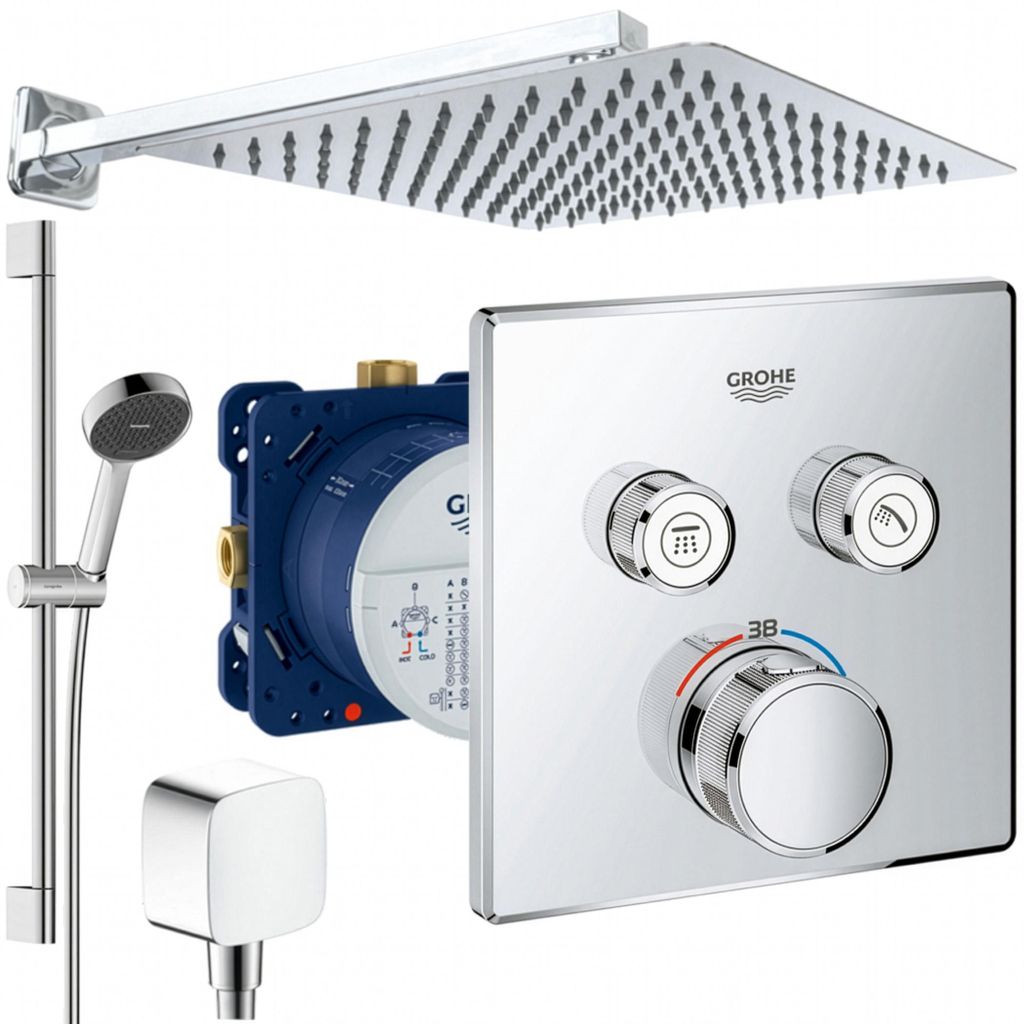Grohe und Jowi Unterputz Duschsystem, mit Grohtherm SmartControl Thermostat, 300x300mm Kopfbrause, 650mm Brausestange