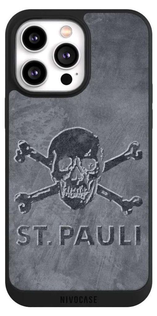 NIVOCASE Handyhülle für Apple iPhone 14 Pro Max Hülle NIVOpure Case Schwarz Beton FC St. Pauli Logo
