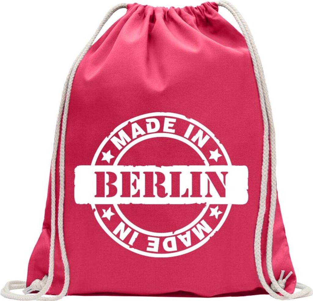 Kiwistar - Turnbeutel - pink - Berlin - Fun Rucksack Sport Beutel Gymsack Baumwolle mit Ziehgurt
