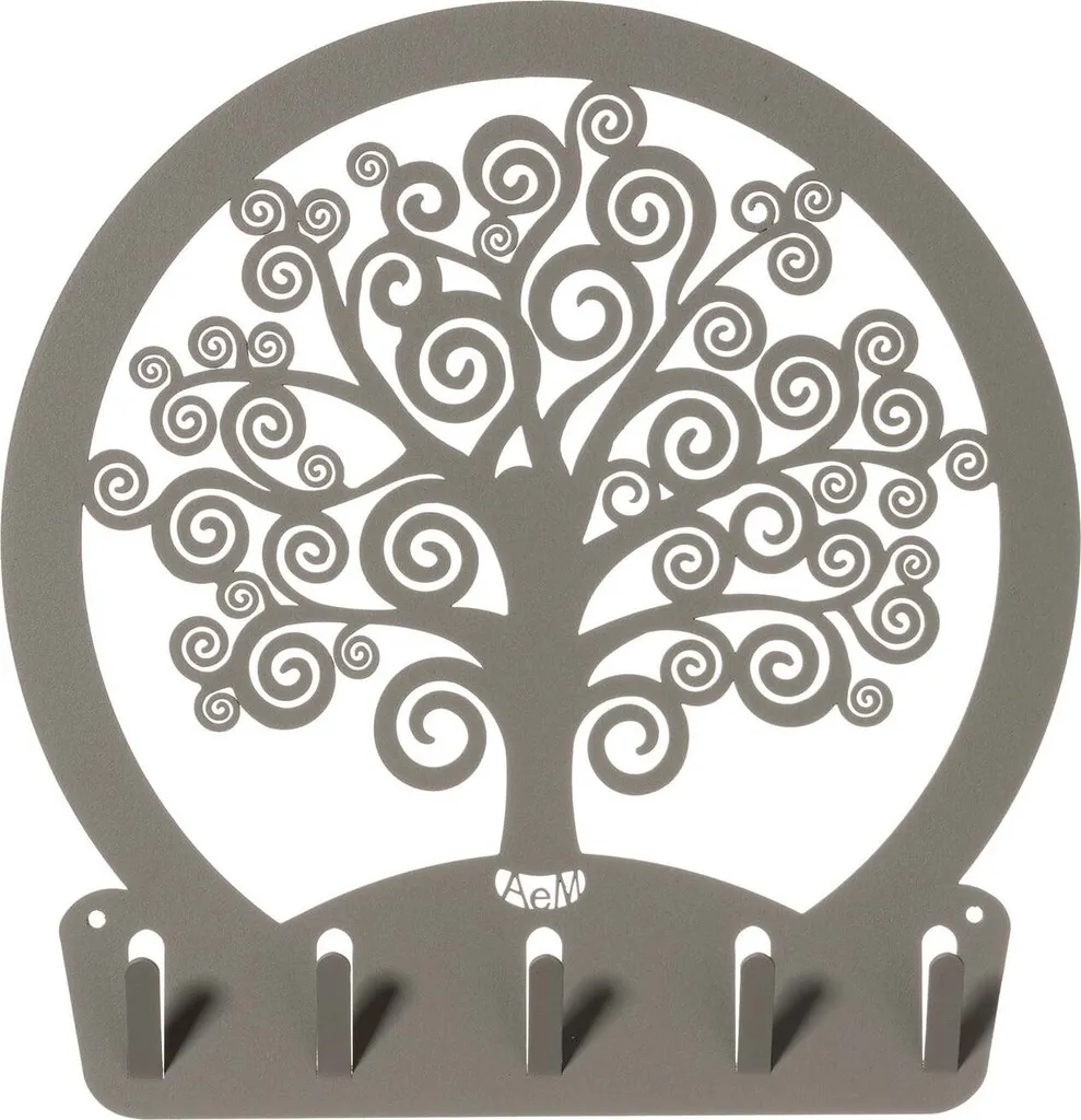 Rangement Clés Mural Arbre de Vie pour Entrée et Bureau, Acier 5 Crochets