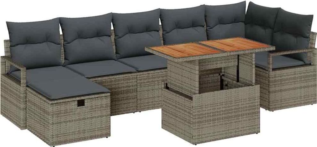 vidaXL Gartensofa-set mit Kissen mit Speicher 8 pcs Grau Poly-Rattan