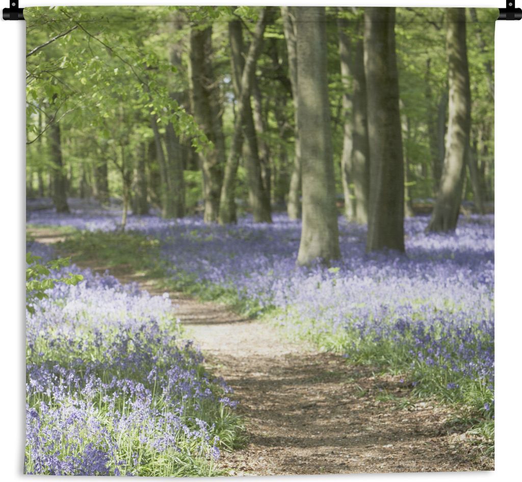 MuchoWow Wandteppich Wandbehang Wald - Weg - Blumen - Lila - Grün - Natur 150x150 cm Tapisserie Dekoration Wandtuch - Wohnaccessoires - Modernes