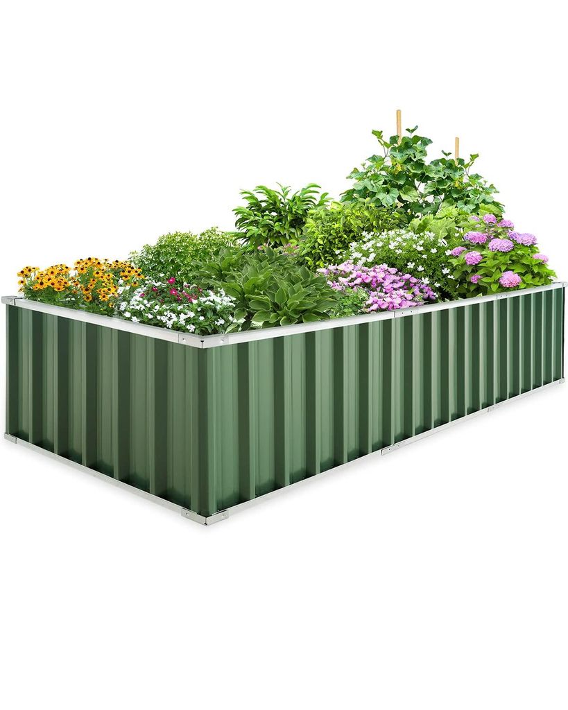 KING BIRD Hochbeet Metall 258x90x46cm, Hochbeete-Kit für Garten, Rostfrei und Haltbarkeit, Einfacher Aufbau, für Gemüse Kräuter Blumen,Grün