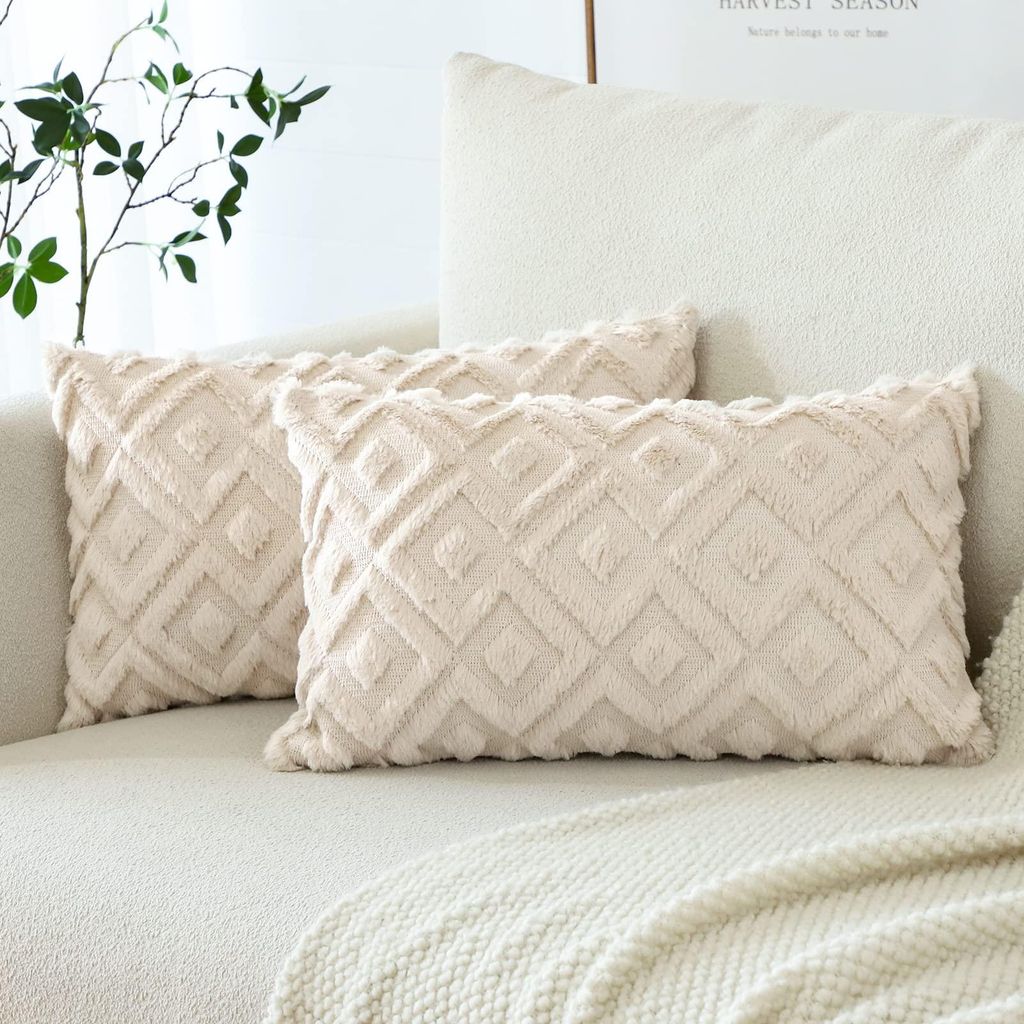 Set mit 2 Kissenbezügen aus weicher Wolle, kurzem Samt, dekorative Kissenbezüge im Boho-Stil für Sofa und Schlafzimmer, geometrisches Muster in ...