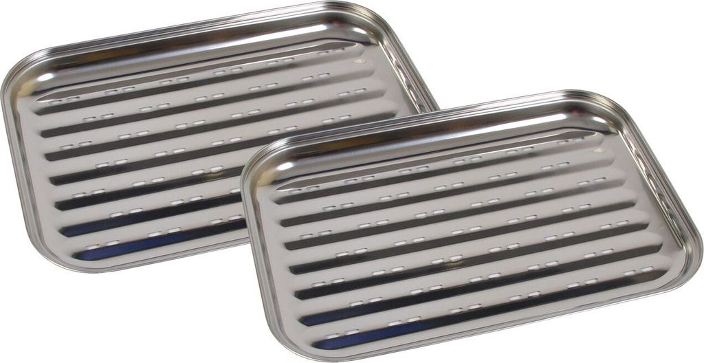 2x Edelstahl Grillschale 35x24cm BBQ Grillzubehör Pfanne Gemüseschale Grillkorb