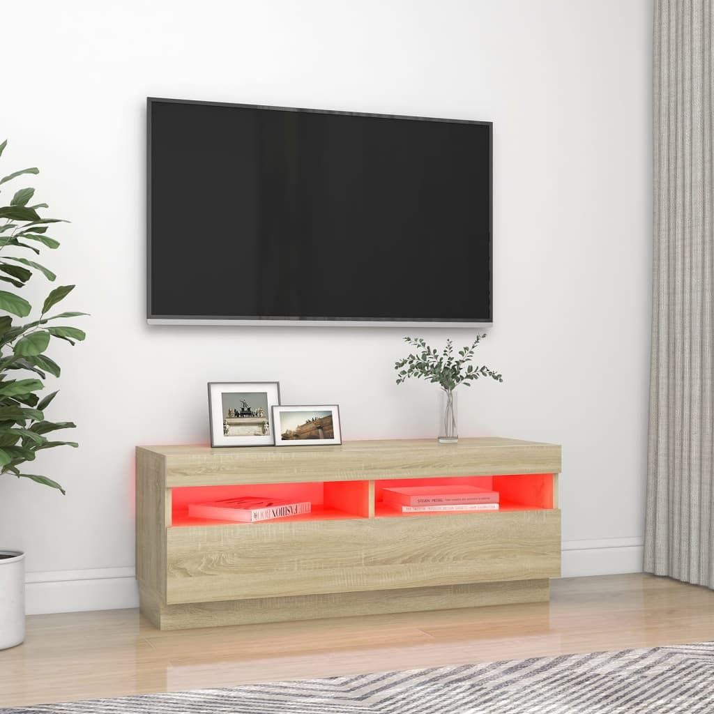 The Living Store TV-Schrank mit LED-Leuchten Sonoma-Eiche 100x35x40 cm
