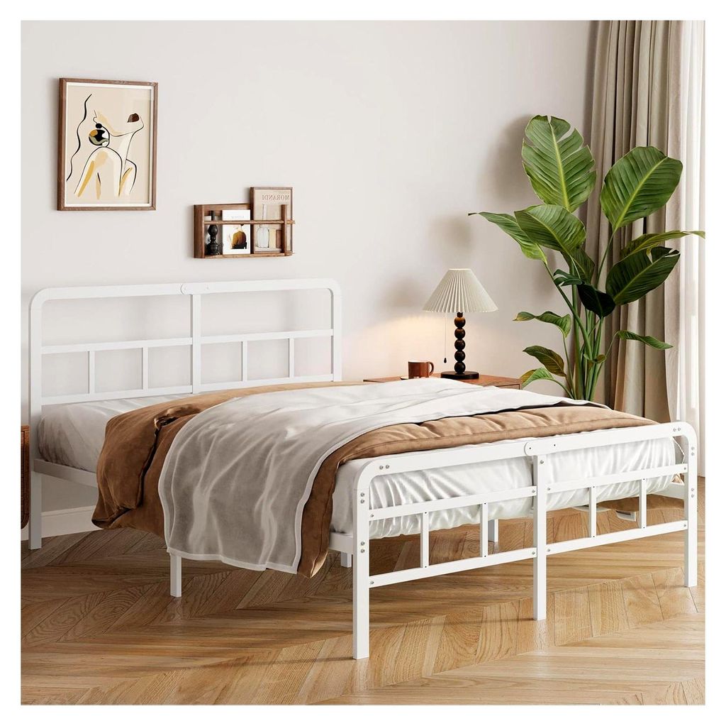 Bettrahmen 180x200 cm mit Kopf- und Fußteil, 36 cm Höhe, Metallbett für Doppelbett, Bettgestelle, für Schlafzimmer und Gästezimmer, einfache M...