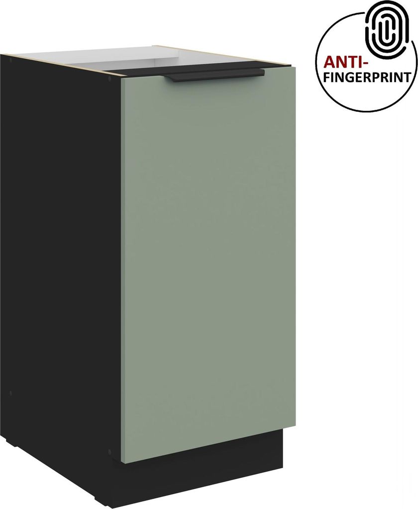 Küchen Unterschrank 40 cm Küche ARIA Aquamarin ultra matt + Schwarz matt, hochwertige Fronten mit Anti Fingerprint Beschichtung Küchenzeile Küc...