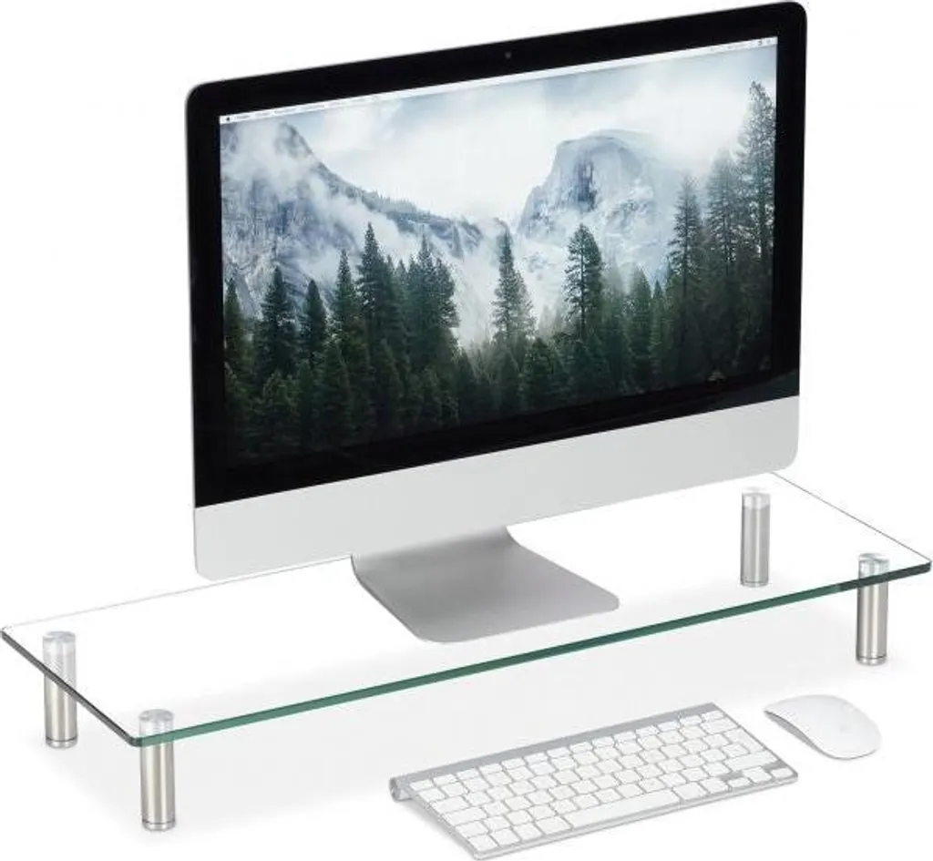Rialzo Monitor in Vetro Trasparente: Design Minimalista per Ufficio