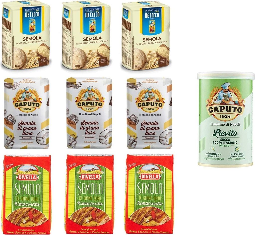 TESTPAKET De Cecco Divella Caputo Semola Hartweizengrieß ( 9 x 1Kg ) - Caputo Lievito Hefe ( 1 x 100g )