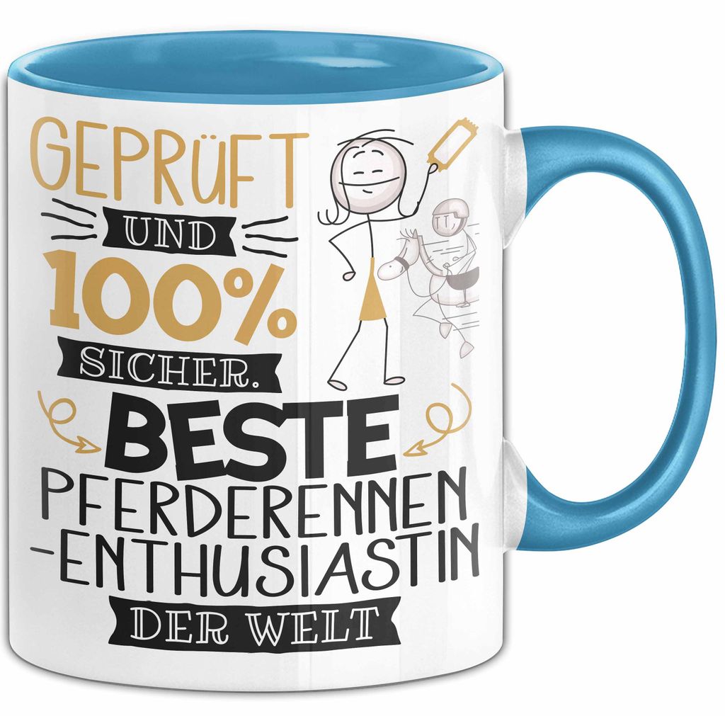 Beste Pferderennen-Enthusiastin Der Welt Tasse Geschenk für Eine Pferderennen-Enthusiastin Und Sicher Geschenkidee Geburtstag Weihnachten (Blau)