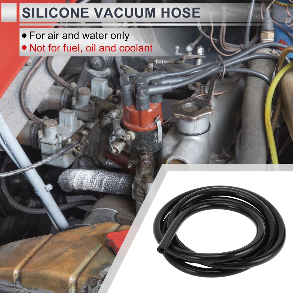 1 Stück Universal-Silikon-Vakuumschlauch Hochtemperatur 6FT 1/4" 6mm ID 3mm Dicke Automobil-Vakuumschlauch 130PSI Maximaldruck Schwarzes Silikon