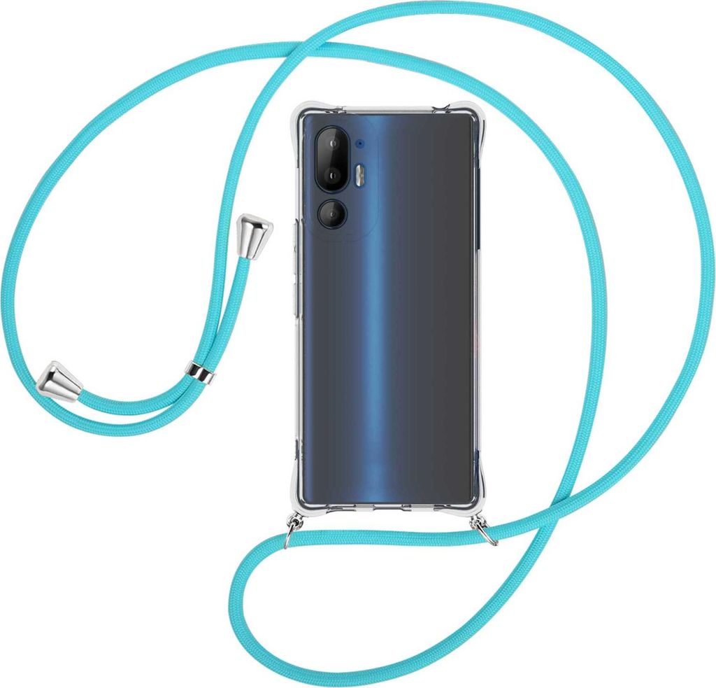 Handykette Backcover-Schutzhülle mit Band (Metall silberfarben) für HTC U24 5G/HTC U24 Pro 5G - türkis